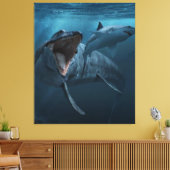 Mosasaurus achtervolgde haai canvas afdruk (Insitu (Woonkamer))