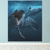Mosasaurus achtervolgde haai canvas afdruk (Insitu (Houten vloer))