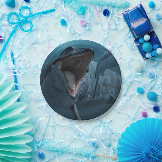 Mosasaurus achtervolgde haai papieren bordje (Feest)