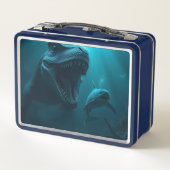 Mosasaurus die op haai jaagt (Achterkant)