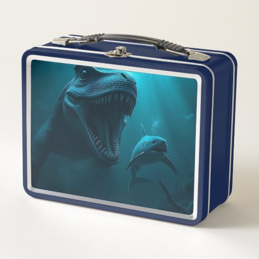 Mosasaurus die op haai jaagt (Voorkant)