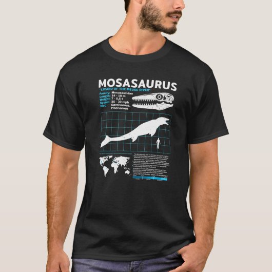 Mosasaurus Fact Sheet Dinosaurus Feiten T-shirt (Voorkant)
