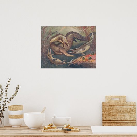 Mosasaurus Ichthyosaurus Antiek print (Keuken)