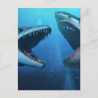 Mosasaurus versus megalodon briefkaart