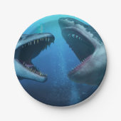 Mosasaurus versus megalodon papieren bordje (Voorkant)