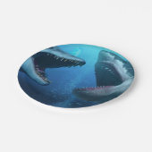 Mosasaurus versus megalodon papieren bordje (Gekanteld)