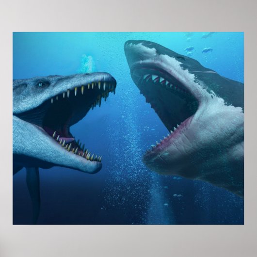 Mosasaurus versus megalodon poster (Voorkant)