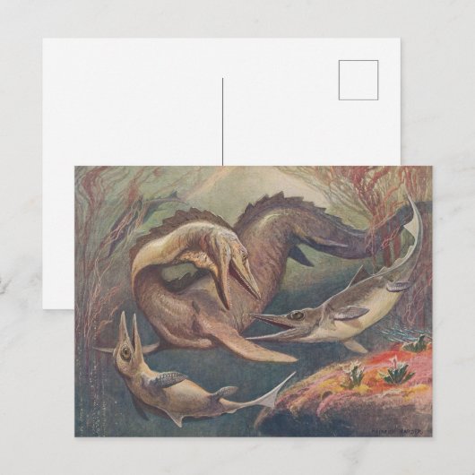  Mosasaurus vs. Ichthyosauriërs afdrukken van twee Briefkaart (Voorkant / Achterkant)