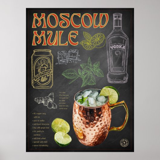 Moscow Mule Recept Chalkboard Cocktail Bar Art Poster (Voorkant)