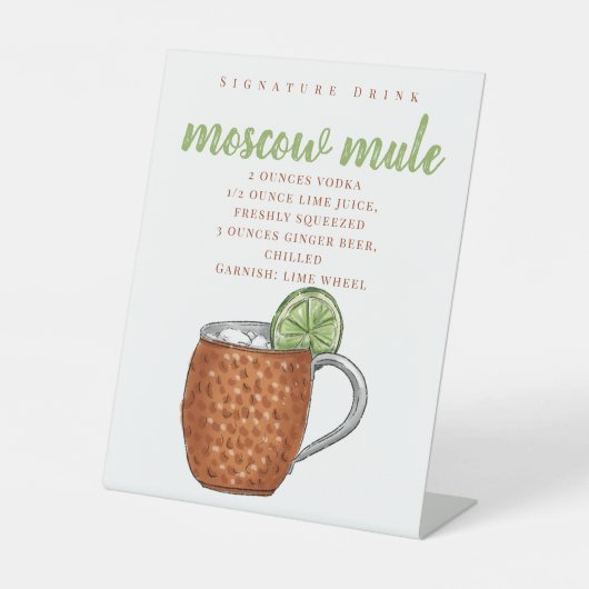 Moscow Mule Recept Signature drank Reclamebord Met Voetstuk (Voorkant)