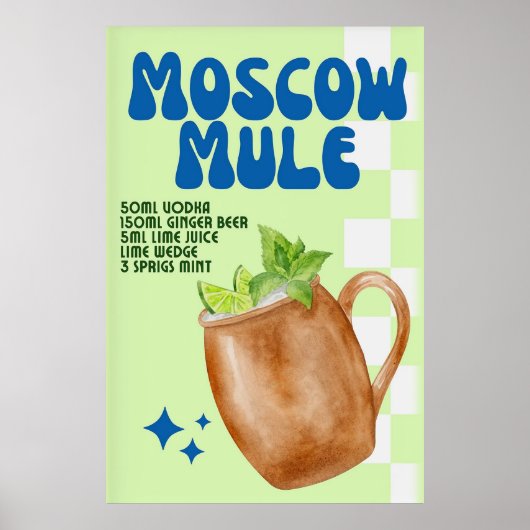 Moscow Mule Retro Cocktail Poster (Voorkant)