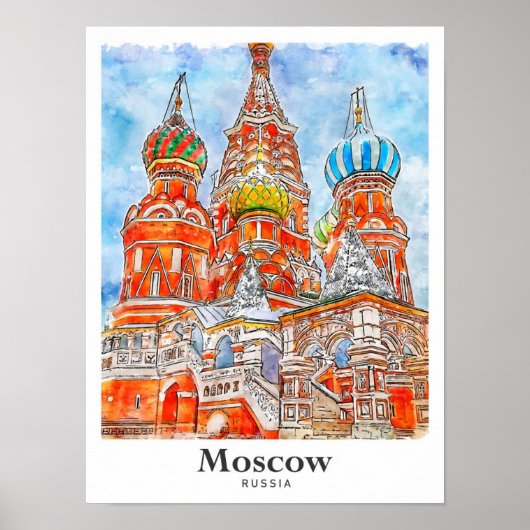 Moscow Russia Travel Waterverf Hand getekend Poster (Voorkant)