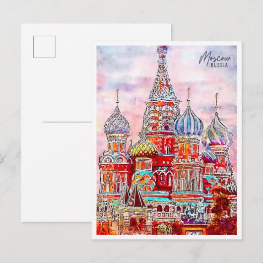 Moscow Russia vintage reizen waterverf Briefkaart (Voorkant / Achterkant)