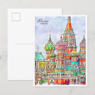 Moscow Russia vintage reizen waterverf Briefkaart