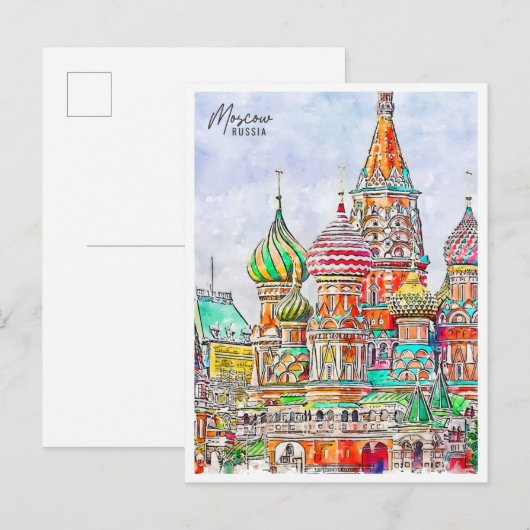Moscow Russia vintage reizen waterverf Briefkaart (Voorkant / Achterkant)