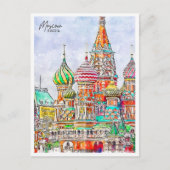 Moscow Russia vintage reizen waterverf Briefkaart (Voorkant)