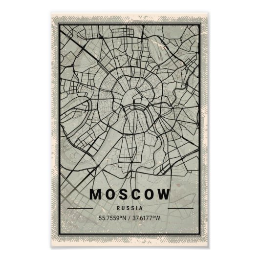 Moscow russipe map print poster canvas (Voorkant)