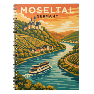 Mosel Duitsland Zonsondergang Vintage Reis Kunst Notitieboek