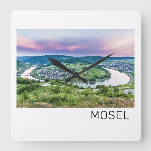 Moselle Loop Sunset Kroev Panorama Duitsland Vierkante Klok (Voorkant)