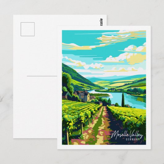 Moselle Valley Duitsland vintage reisillustratie Briefkaart (Voorkant / Achterkant)