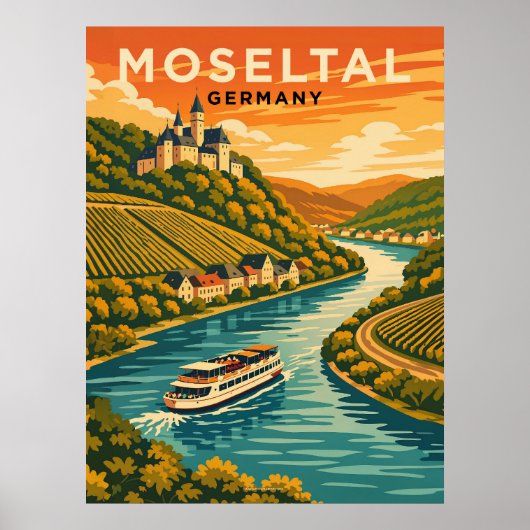 Moseltal Germany Vintage Travel Poster (Voorkant)