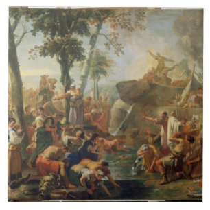 Moses Drawing Water from the Rock (olie op canvas) Tegeltje