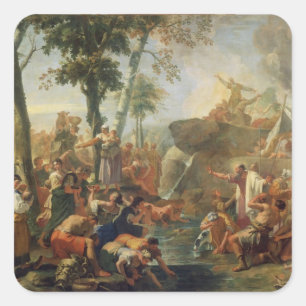 Moses Drawing Water from the Rock (olie op canvas) Vierkante Sticker
