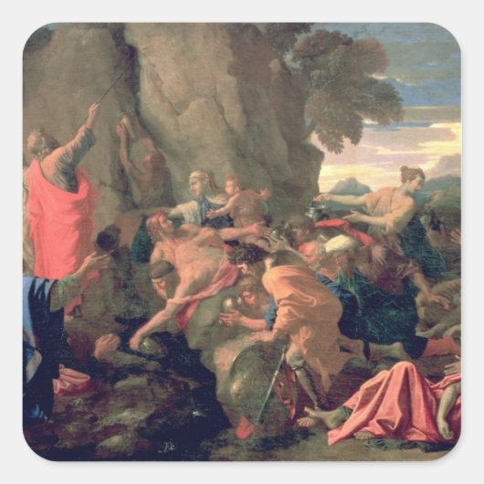 Moses Striking Water from the Rock, 1649 Vierkante Sticker (Voorkant)