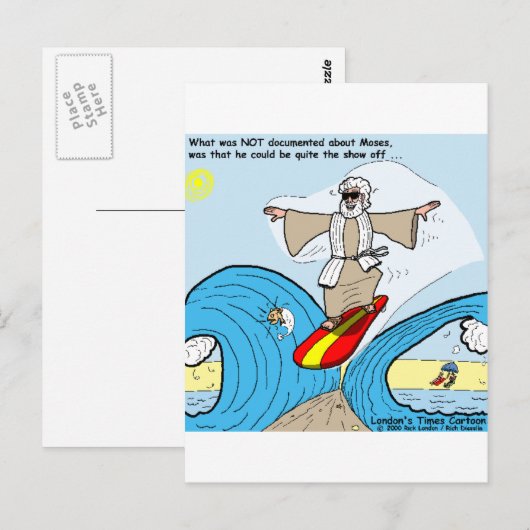 Moses Surfs Funny Cartoon T - shirts Gifts Collect Briefkaart (Voorkant / Achterkant)