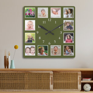 Mosgroen 12 foto collage Persoonlijk Vierkante Klok