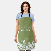 Mosgroen Aangepaste naam Wit Bloemen Schort (Gedragen)
