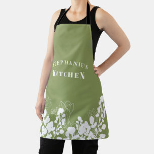 Mosgroen Aangepaste naam Wit Bloemen Schort