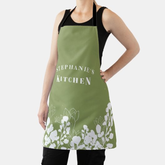 Mosgroen Aangepaste naam Wit Bloemen Schort (Insitu)