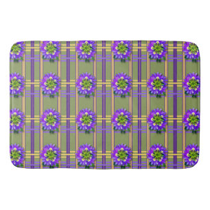 Mosgroen badmat met paarse bloemen