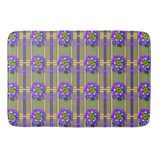 Mosgroen badmat met paarse bloemen (Voorkant)