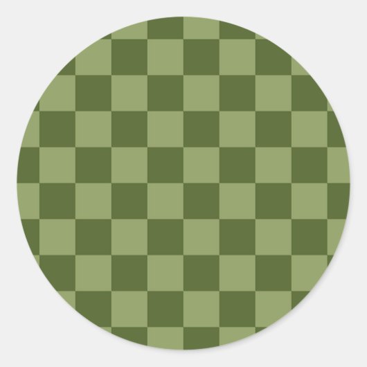 Mosgroen dambord ronde sticker (Voorkant)