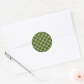 Mosgroen dambord ronde sticker (Envelop)