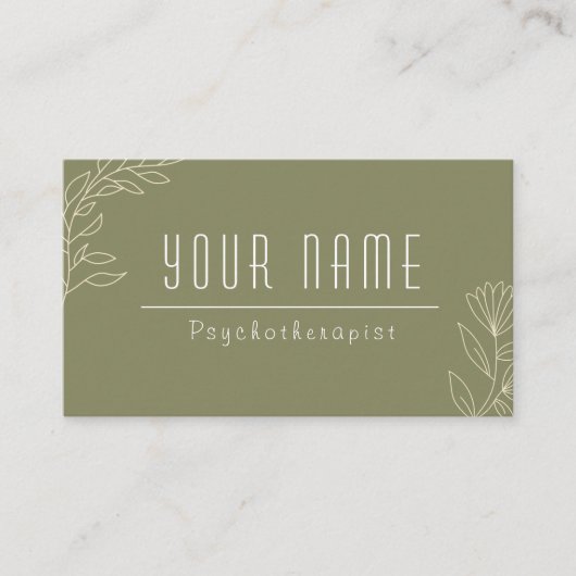 Mosgroen Eenvoudige Elegante Psychotherapeut Thera Visitekaartje (Voorkant)