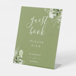 Mosgroen Elegant Bloemengroen Gastboek Reclamebord Met Voetstuk