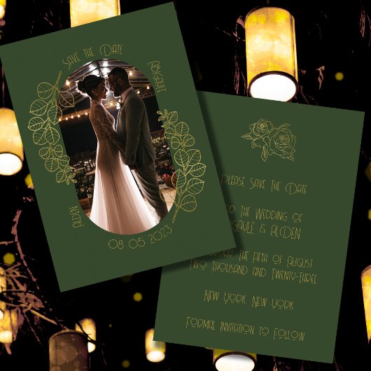 Mosgroen Elegant Classic Bruiloft Save the Date Kaart