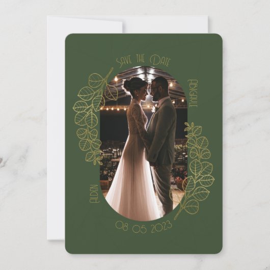 Mosgroen Elegant Classic Bruiloft Save the Date Kaart (Voorkant)