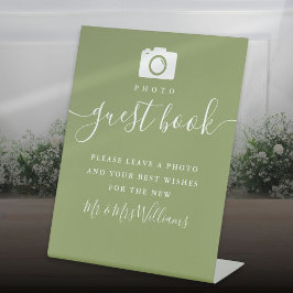 Mosgroen Elegant Modern Schrift Fotogastenboek Reclamebord Met Voetstuk