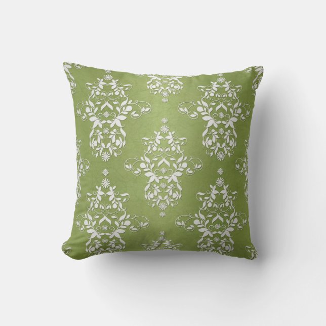 Mosgroen en wit bloemdamas kussen (Voorkant)