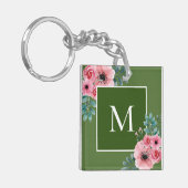 Mosgroen | Floral Photo Monogram Key Ring Sleutelhanger (Voorkant Links)