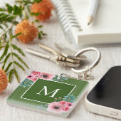 Mosgroen | Floral Photo Monogram Key Ring Sleutelhanger (Voorkant Rechts)