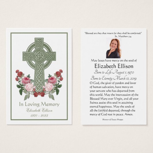 Mosgroen Keltisch Kruis Uitvaart Gebed Visitekaartje (Voorkant /achterkant)