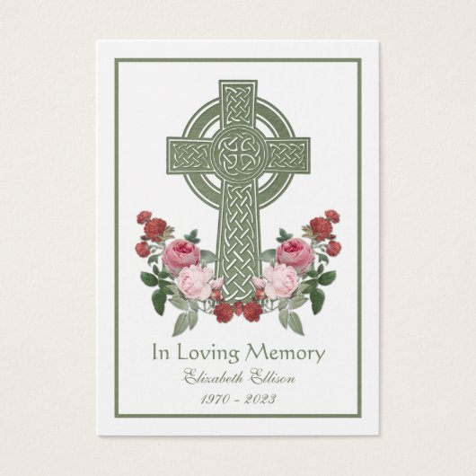 Mosgroen Keltisch Kruis Uitvaart Gebed Visitekaartje (Voorkant)