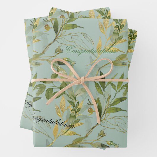 Mosgroen met Bladeren Gefeliciteerd Inpakpapier Vel (In situ)