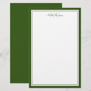 Mosgroen Twee Monogram Dikke en Dunne Rand Briefpapier