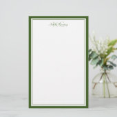 Mosgroen Twee Monogram Dikke en Dunne Rand  Briefpapier (Staand voorkant)
